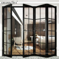 Aluminum black folding door with grill design inside double safety glass